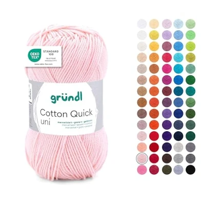 Imagen de Gründl Wolle Cotton Quick Uni Hilo para tejer y ganchillo, 100% algodón, 1 ovillo de 50 g/125 m, color rosa claro