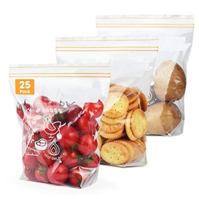 Imagen de Esimlife bolsas selladas para almacenamiento de alimentos, congelador, Ziplock verter y almacenar reutilizables sándwiches, paquete 25 (mediano)