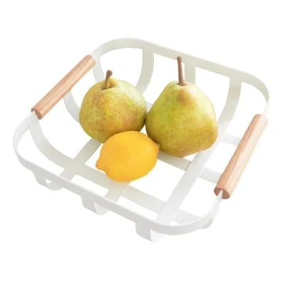 Imagen de YAMAZAKI 2975 TOSCA Cesta de cocina, blanco, Acero/Madera, minimalista, 23.5 x 22 6 cm