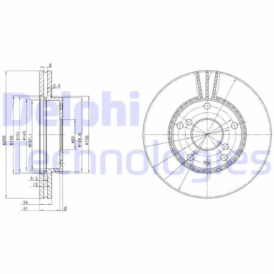 Imagen de DELPHI BG3531 Disco de freno 256 24 5 ventilado aceitado sin procesar cojinete rueda, anillo sensor ABS