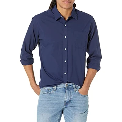 Imagen de Amazon Essentials Camisa Informal de Popelina con Manga Larga y Corte Recto Hombre, Azul Marino, XL