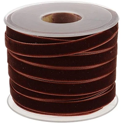 Imagen de POFET Rollo de cinta terciopelo 10 mm ancho para decoración manualidades, color café
