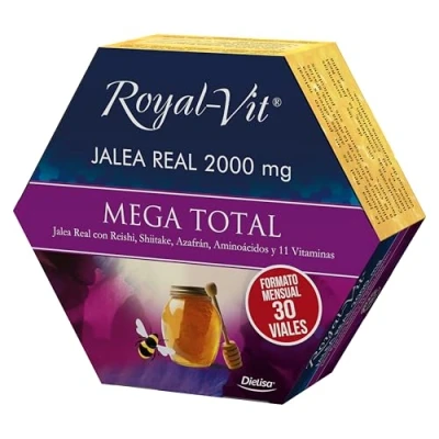 Imagen de Dielisa, Royal Vit, Jalea Real 2000mg Mega Total, Complemento Alimenticio con Reishi y Shiitake, Refuerza el sistema Inmunológico, Formato mensual 30 viales