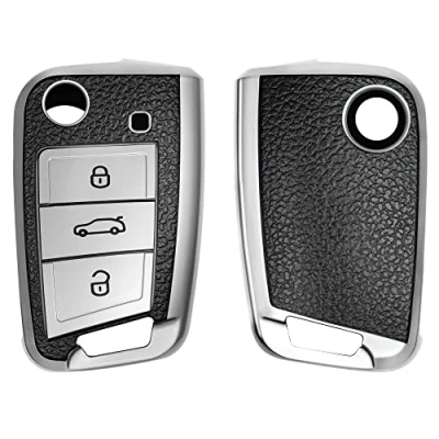 Imagen de kwmobile Funda para Mando de Coche Compatible con VW Golf 7 MK7 Carcasa TPU Tipo Cuero Botones Plata/Negro
