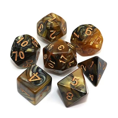 Imagen de CREEBUY Dados DND poliédricos para Mazmorras y Dragones D&amp;D, Juego de rol, Mezcla Oro Negro, con Bolsa