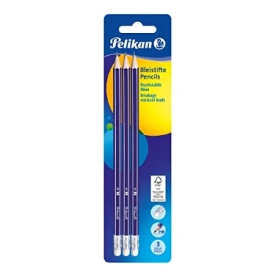 Imagen de Pelikan 3 Lápices Grafito HB con Goma, Madera, Forma Hexagonal Ergonómica, Material Escolar, Oficina, Papelería