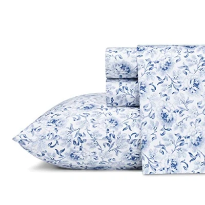 Imagen de Laura Ashley Home Juego de Ropa Cama King algodón Satinado Suave, Elegante, Suave y Transpirable decoración del hogar, (Lorelei Azul Oscuro, King)