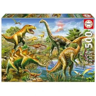 Imagen de Educa Patio jurásico Puzzle de 500 Piezas para Adultos. Medidas: 48 x 34 cm. Incluye Cola Fix Puzzle. A Partir 11 años (19903)