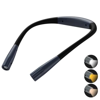 Imagen de KEWUZY Lámpara de lectura cuello recargable, 3 colores y niveles brillo ajustables, brazos plegables, ojos con función memoria, larga vida útil, para lectura, tejer, camping