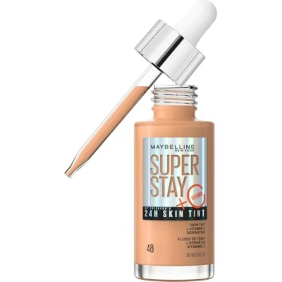 Imagen de Maybelline New York,Base de maquillaje enriquecida con Vitamina C, Hasta 24H, Acabado luminoso, Superstay Skin Tint, Tono 48