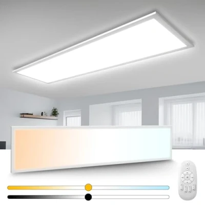 Imagen de Alampia Plafón con Panel LED 100x25 cm Mando Distancia, Regulable 28W, de Oficina Función Memoria, Salón Cocina Blanco Cálido 2700K 6500K Frío