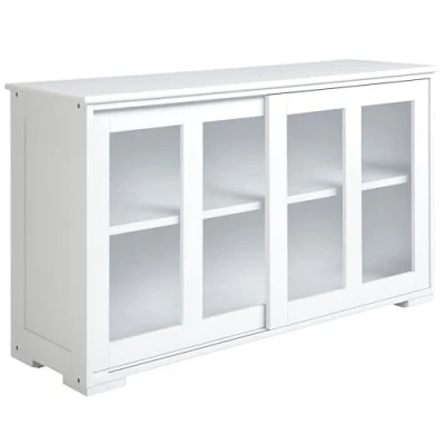 Imagen de HOMCOM Aparador de Cocina Moderno Apilable Mueble Auxiliar con 2 Puertas Corredizas Vidrio y Estante Ajustable para Salón Comedor 107x33x62,5 cm Blanco