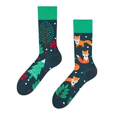 Imagen de Dedoles Calcetines Unisex Hombre Mujer y Niños Algodón muchos diseños divertidos diferente izquierda derecha, color: Verde, diseño: Zorro rojo, tamaño: 35 38