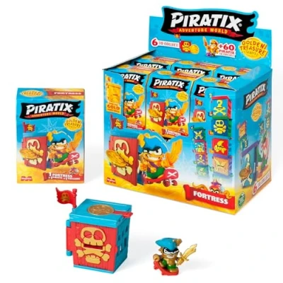Imagen de Piratix ADVENTURE WORLD Serie Golden Treasure Caja con 12 fortines Treasure. Cada Tiene 1 fortín Sorpresa, Accesorio, Bandera Exclusiva y Tesoro Exclusivo