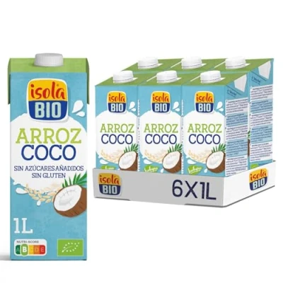 Imagen de ISOLA BIO Pack de 6 Unidades 1 L Bebida Ecológica Vegetal Arroz y Coco Sin Azúcar Añadido Gluten Apto para Veganos Ideal Tomar Sola, con Café o en Batidos