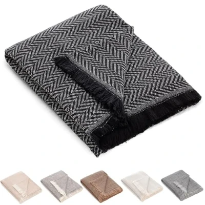 Imagen de HIPERMANTA Manta Foulard. Colcha Multiusos Sofa. Plaid Cubresofa. Comoda Practica Suave Calida. Modelo Zig Zag 230x260 cm Color Negro
