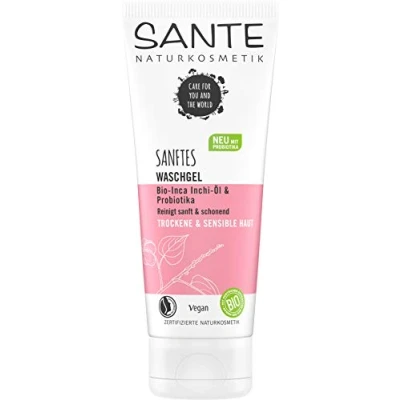 Imagen de Sante Naturkosmetik Gel de lavado suave Bio Inca Inchi aceite y probióticos, limpia suavemente a fondo para pieles sensibles, hidrata, no se seca, vegano, 100 ml