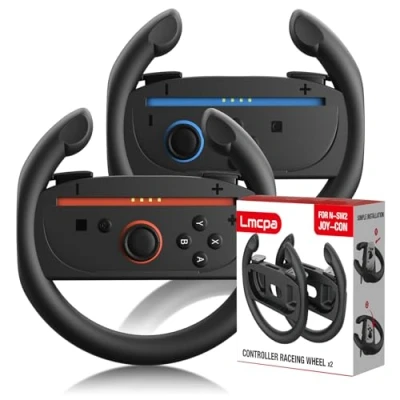 Imagen de Lmcpa Juego de 2 Volantes para 2025 Nintendo Switch Joy Cons, Carreras Compatibles con Mario Kart World 2, Negro