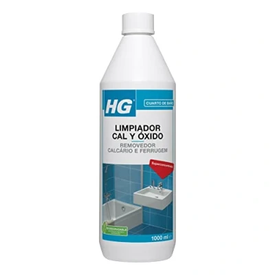 Imagen de HG Limpiador Cal y Óxido, Elimina los Depósitos de en Grifos Lavabo e Inodoros, Descalcificador para Cabezales Ducha, Baños Bañeras 1 litro