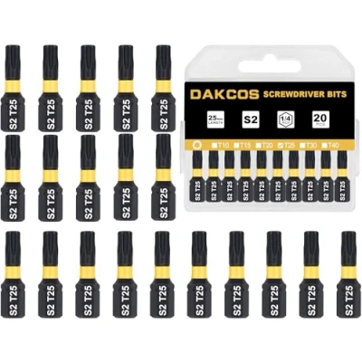 Imagen de DAKCOS T25 Bit, Torx Bit T25, surtido de puntas S2, vástago hexagonal 1/4&quot; (longitud: 25 mm, 20 unidades)