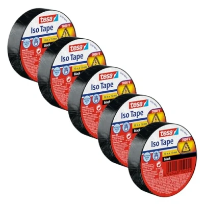 Imagen de tesa 56192 00010 02 Cinta aislante en PVC Paquete de 5 10m x 15mm, negro