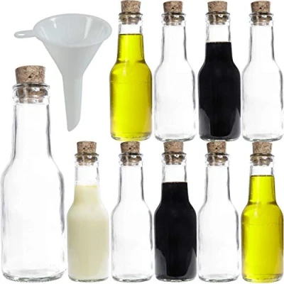 Imagen de Viva Haushaltswaren Juego de Botellas Cristal pequeñas (con tapón Corcho, 10 Unidades, 150 ml, rellenables, Incluye Embudo 7 cm diámetro)