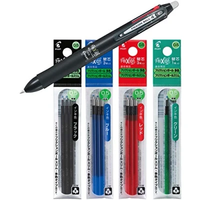 Imagen de Pilot FriXion Ball 4 2268001 bolígrafo roller de cuatro colores, 0,5 mm, negro (negro, + minas repuesto)