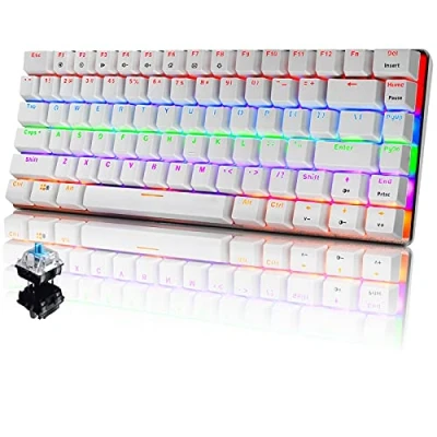 Imagen de PC Teclado Mecánico para Juegos, LED Mezclado con Retroiluminación USB Cable de 82 Teclas, Anti Fantasma, Ergonómico Computadora Jugar Juegos y Tipeos(Switches Azul, Blanco)