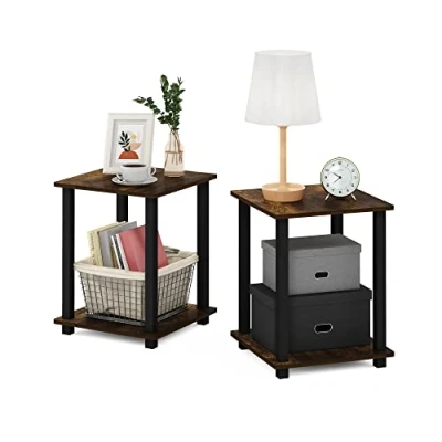 Imagen de Furinno Simplista Mesa Auxiliar, Engineered Wood, Amber Pine/Black, 2 Unidades