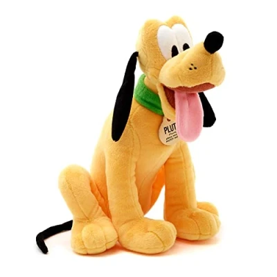 Imagen de Disney Store Peluche pequeño de Pluto, Altura: 25 cm, el emblemático Pluto Presenta su Aspecto característico y Lleva un Collar con Texto, Adecuado para Todas Las Edades.