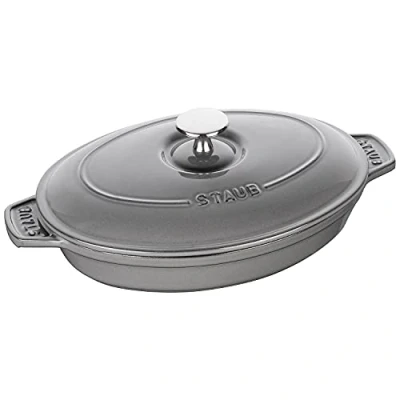 Imagen de Staub Fuente Ovalada con Tapa, Hierro Fundido, Gris Grafito, 23 cm
