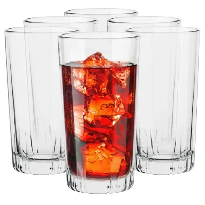 Imagen de TREND FOR HOME Vasos Agua Long Drink 340 ml Juego de 6 Transparente Highball Cocktail Vidrio Vaso Grande Tumbler para Cocteles Copas Gin Tonic Apto Lavavajillas Colección Gina