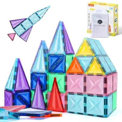 Imagen de ECHOCUBE Bloques de Construcción Magnéticos, Set 40 Piezas Magnéticos para Niños, Juguetes Educativos Magnética, Cumpleaños Niños y Niñas