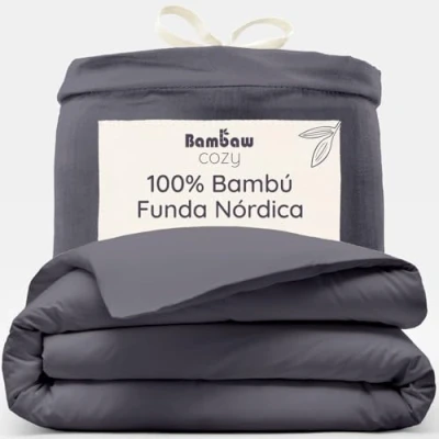 Imagen de Funda Nórdica de Bambú Antracito 240x220 cm Duvet Cover Suavidad Sostenible Lujo Nordica Antiacaros Tejido Transpirable Bambaw