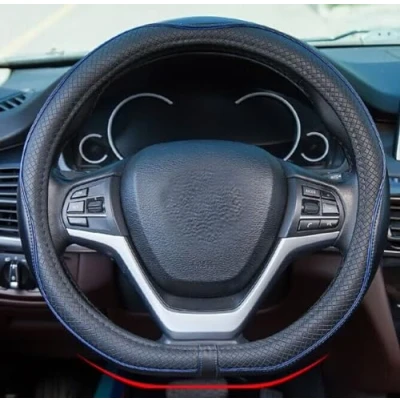 Imagen de Mayco Bell Funda de Cuero Microfibra para Volante (Forma D, Negro y Azul)