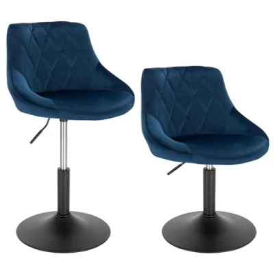 Imagen de WOLTU 2X Taburete de Bar con Respaldo Terciopelo Taburetes Alto Cocina Regulable en Altura Giratorio Peluquería Sillas Escritorio Azul BH242bl 2
