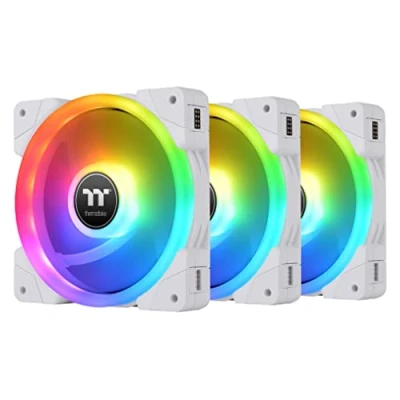 Imagen de Thermaltake SWAFAN EX 12 RGB Ventilador de refrigeración para PC, blanco, paquete 3, 500 2000 RPM, conexión magnética, cuchillas reversibles, controlador incluido, CL F161 PL12SW A