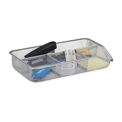 Imagen de Relaxdays Organizador de Escritorio con 4 Compartimentos, Metal, Plateado, 4,8 x 27,5 16 cm
