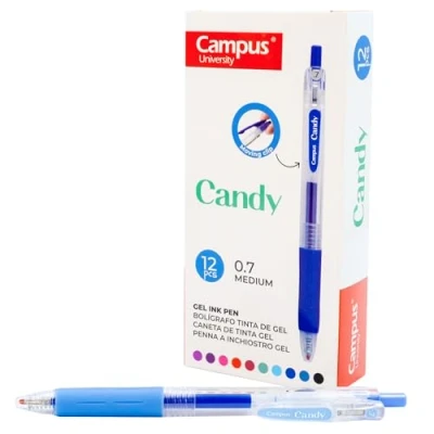 Imagen de Campus 12 Bolígrafos de Gel Candy, Colores Recargables con Trazo 0.7mm, Tinta Secado Rápido y Resistente al Agua (Bolígrafo, Azul Cielo, unidades)