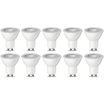 Imagen de Amazon Basics Bombilla de luz puntual GU10 tipo LED, 4.7 W (equivalente a 50 W), CRI80, blanco cálido, no regulable, paquete 10
