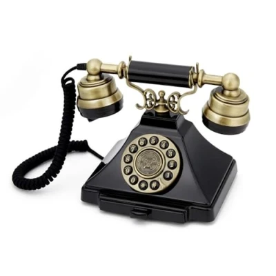 Imagen de Teléfono con botón vintage nostálgico GPO Duke Cordón de tela, auténtico tono campana Negro y bronce
