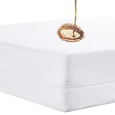 Imagen de Protector de colchón doble pequeño con cremallera totalmente cerrada, protección 6 lados, impermeable, suave, lavable, transpirable, 30 cm profundidad, ajustable (cama pequeña 120 x 200