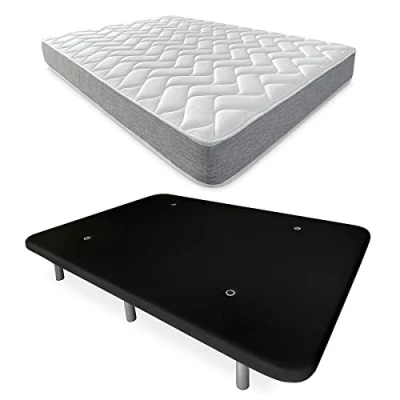Imagen de DUÉRMETE ONLINE Cama Completa con Colchón Viscotec Reversible + Base Tapizada Reforzada Color Negro 6 Patas Metálicas Roscadas, 150 x 190