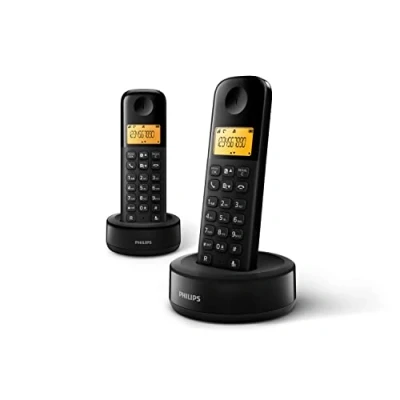 Imagen de Philips D1602B / 01 Teléfono DECT inalámbrico con 2 Auriculares, Pantalla Grande (4,1 cm) e identificador de Llamadas Negro