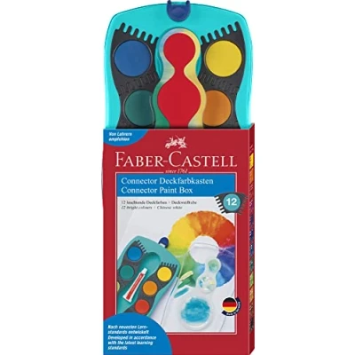 Imagen de Faber Castell 125003 Caja de Pintura Connector con 12 Colores, Incluye Blanco Opaco, Compartimento para Pinceles y Espacio Nombre, Turquesa, 1 Pieza