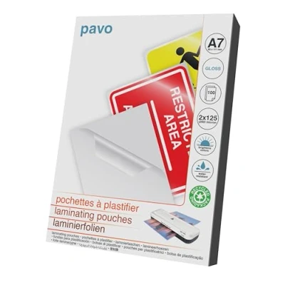 Imagen de Pavo Pack de 100 fundas para plastificar A7 Tamaño: 80 x 111 mm 2x125 mic brillo