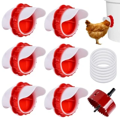 Imagen de BYZESTY Comederos para Gallinas 6 Puertos, Piezas Automáticos Pollos, DIY Kit De Alimentación Por Gravedad Comedero Automatico Cubos Barriles Cubetas