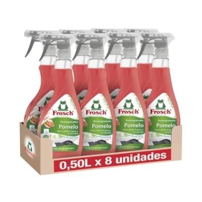 Imagen de Frosch Quitagrasas Desengrasante Ecológico Pomelo, Apto para Superficies Alimentarias, Elimina la Grasa sin Esfuerzo Pack de 8 Unidades x 500 ml