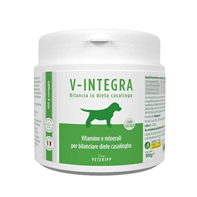 Imagen de V INTEGRA Perro Cachorro Suplemento Completo Rico en Vitaminas y Minerales para la Dieta Casera Barf de Los Perros 500g Made in Italy