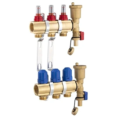 Imagen de Colector para suelo radiante de latón 3 salidas/retornos con caudalímetro NOYON &amp; THIEBAULT
